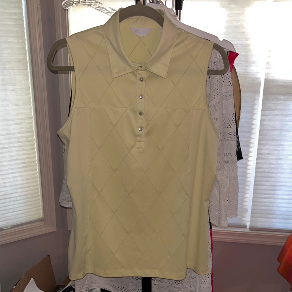 Callaway Light Yellow Sleeveless Polo, Size Large